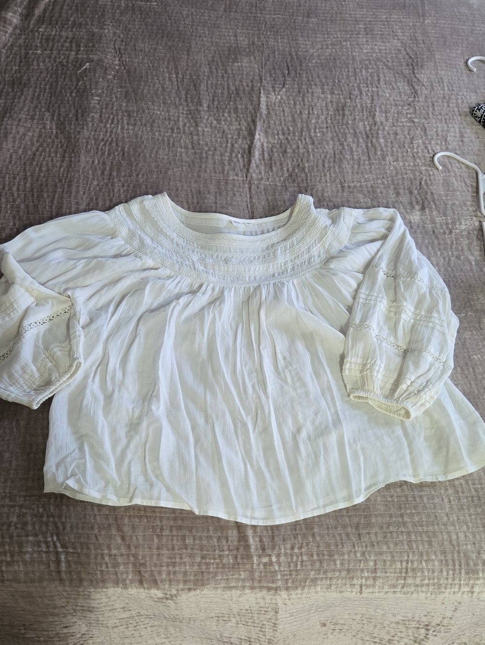 Ladies White Peasant Blouse with Smocked Yoke